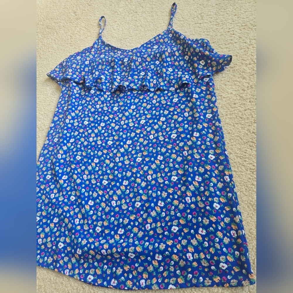 🌈Blue Floral Ruffle Mini Dress with Adjustable Straps - Size Medium